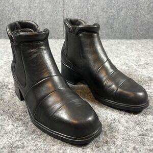 Rieker Boots Womens 7 Black Leather Chelsea Ankle Block Heel Square Toe